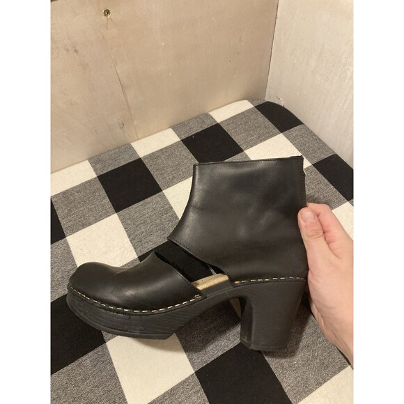 Calou Stockholm Clogs Black Leather Ankle Wrap Zip Bootie Size 38 EU US 7 - Picture 6 of 10